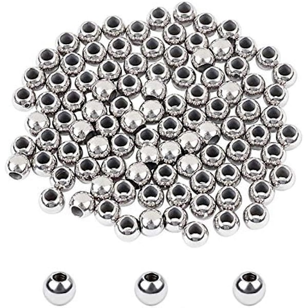 100 st Små Runda Metallpärlor 2mm Litet Hål Kul Spacer Pärlor 4mm Dia Rostfritt Stål Pärla Lösa Pärlor Metall Spacers för Smyckestillverkning