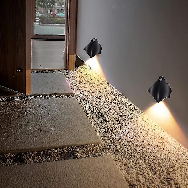 Batteridrevet LED væglampe, med bevægelsessensor USB genopladelig natlampe varm hvid, 1200mah batteri, sort