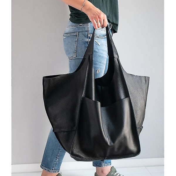 Damstor Pu-läder Satchel Handväska Arbetsväska Axelväskor Handväska Mjuk Crossbody Överdimensionerad Väska Black
