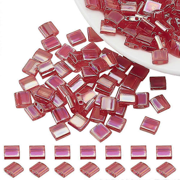 150 stk. Gjennomsiktige Røde Tila Perler 5x5mm 2-Hulls Glassfrøperler Rektangel Mini Perler Japanske Glassperler