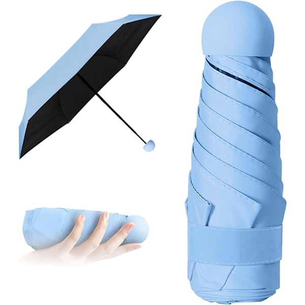 Mini hopfällbart paraply, reseparaply, 210 g ultralätt fickparaply, kompakt manuellt vindparaply, blandat paraply blå