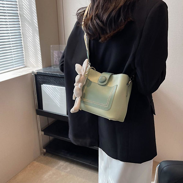 Ny Pu Tote Bag Mode Handväska Axelväska Joker Retro Slung Bucket Bag green