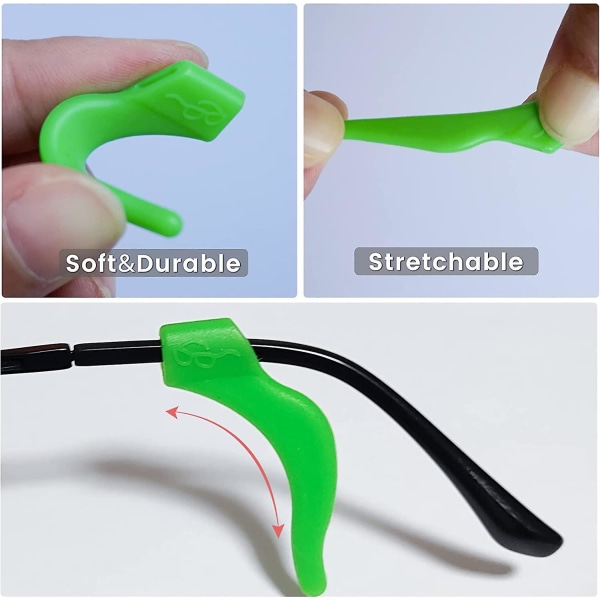 Brilleøre Grips Krog, 12 Par Anti-slip Silikone Elastiske Briller Stangspidser Ærmeholder, Anti-skrid til Briller, Grøn