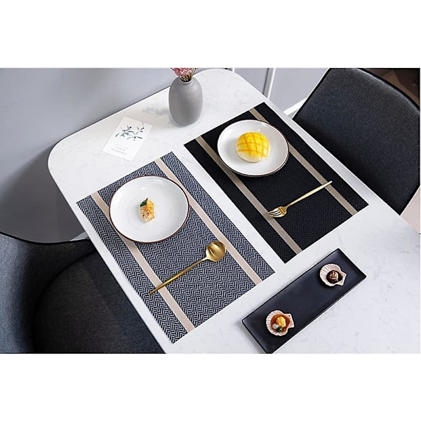 Placemats Set om 6, Svart Eleganta Placemats Tvättsbara Halksäkra Lyxiga Bordstabletter för Hem/Matrum Dekoration