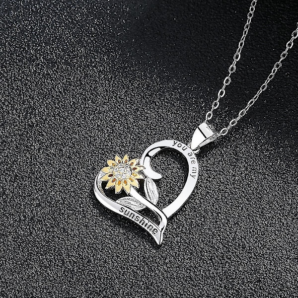 S925 Sterling Silver Lycklig Solros Kärlek Hjärta Halsband För Kvinnor Dotter Flickvän