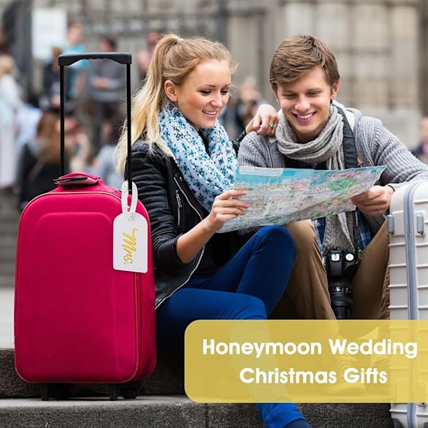 2 stk Mr and Mrs bagasjelapper, PU-lær reiselapper herr og fru gaver, utdrikningslagsgave for gifte par bryllupsreise elskere reise utendørsbruk