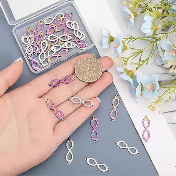 32 st 2 Färger Oändlighetslänkar Berlocker Rostfritt Stål Koppling Berlocker Evig Kärlek Berlocker för DIY Armband Halsband Smycken Tillverkning Tillbehör 7.2x25.5