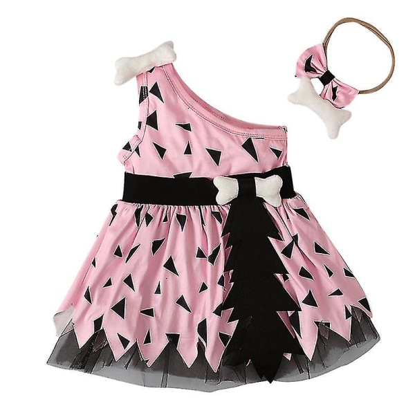 Flinstones Pebbles Kostym Baby Girl Historia Grottmän Stenåldern Pälskläder Baby Girls Kostym Outfits Flera Storlekar Tillgängliga Pink 100