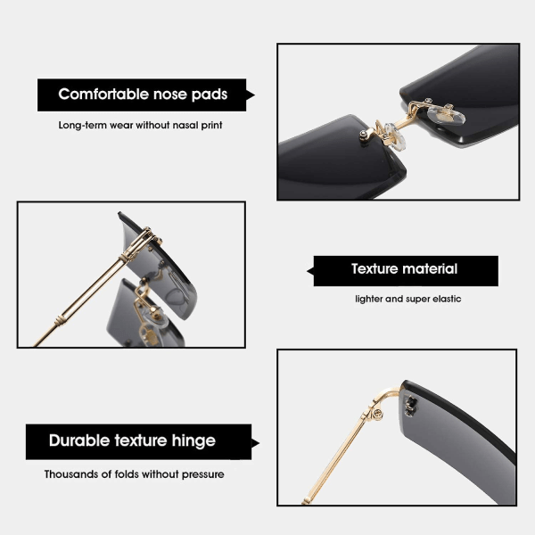Rammeløse rektangulære solbriller for kvinner/menn Ultralett metallinnfatning Briller Mote Firkantede Uv400-briller Unisex Transparent