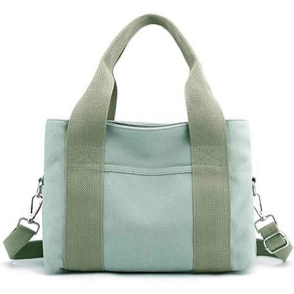 Canvas skuldertaske lille mulepose til kvinder afslappet tophåndtag taske flere lommer crossbody taske damer messenger taske grøn
