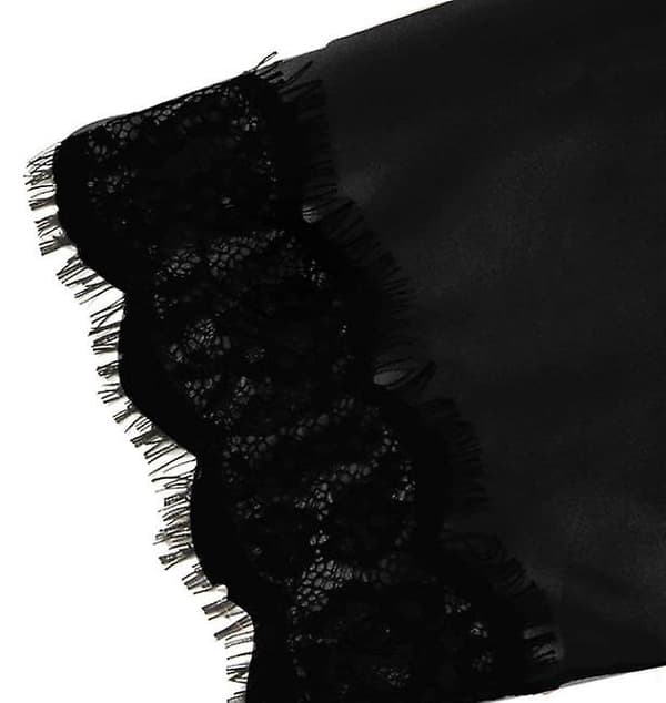 Dame 4-delt Pyjamas Satin Pyjamassæt med Morgenkåbe Black S