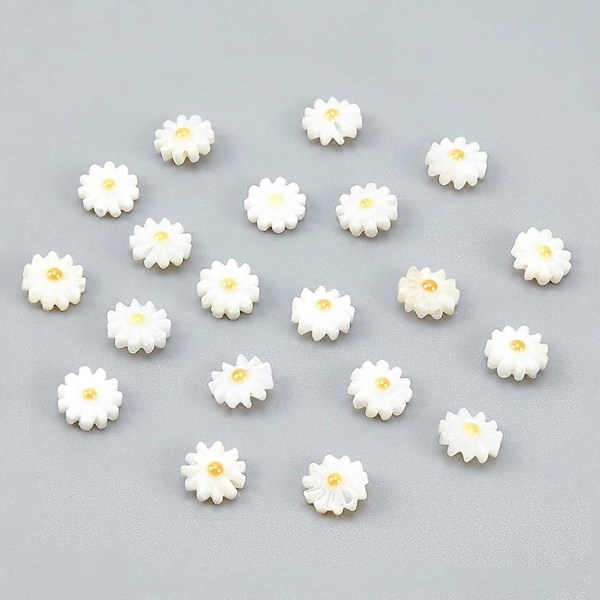 20 st 10mm Naturliga Sötvattenskalblommor Pärlor Daisy Spacer Pärlor Blomma Lösa Pärlor för DIY Hantverk Tillverkning Smycken Armband Halsband Örhängen Beige