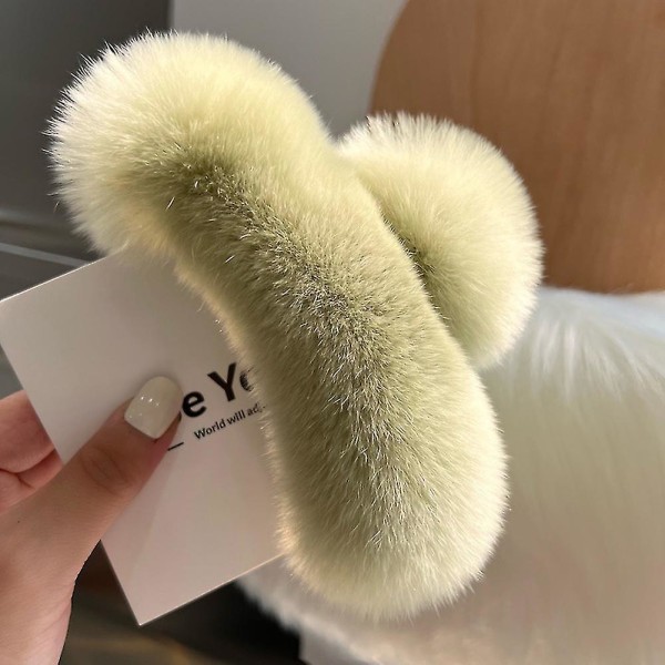 Plysch hårklämma Elegant Solid Faux Fur Plysch Stora Hårklämmor Höst Vinter Lime Leopard