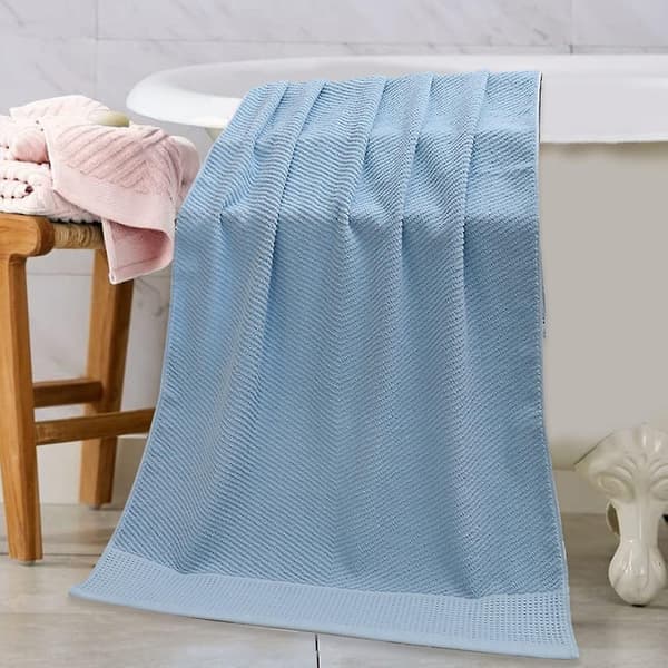 Bløde badehåndklæder i bomuld, hurtigtørrende og meget absorberende, teksturerede badehåndklæder 70*140 cm (2 stk.) Blue