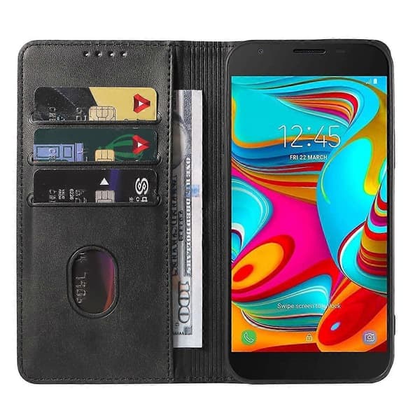 Læder telefoncover med magnetlukning til Samsung Galaxy A2 Core / A260 Black