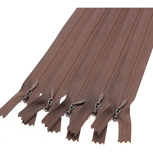 20 stk Usynlige Lynlåse til Syning Håndværk Kjole, Pude, Skørt, Taske, Nylon Skjult Lynlås til Pudemadras Hundebed DIY (22 Tommer, Brun)