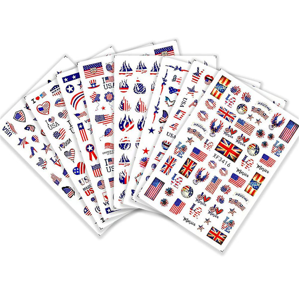 4. juli Negleklistermærker Flag Negle Selvklæbende Uafhængighedsdag Patriotiske Negleklistermærker Decal og Negleglitter Stjerne Pailletter Flager til Manicure Deco