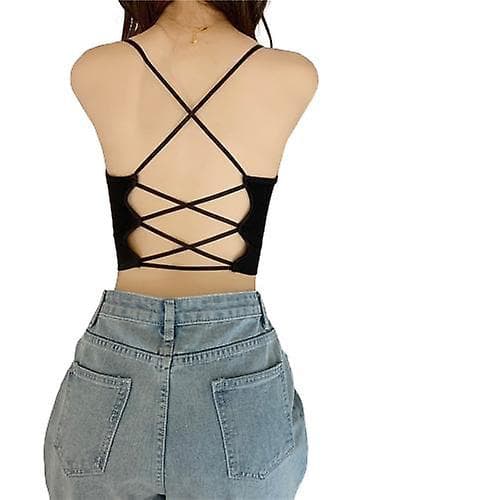 Stroppebher for kvinner, kryssende stropper cropped tanktopper Grey