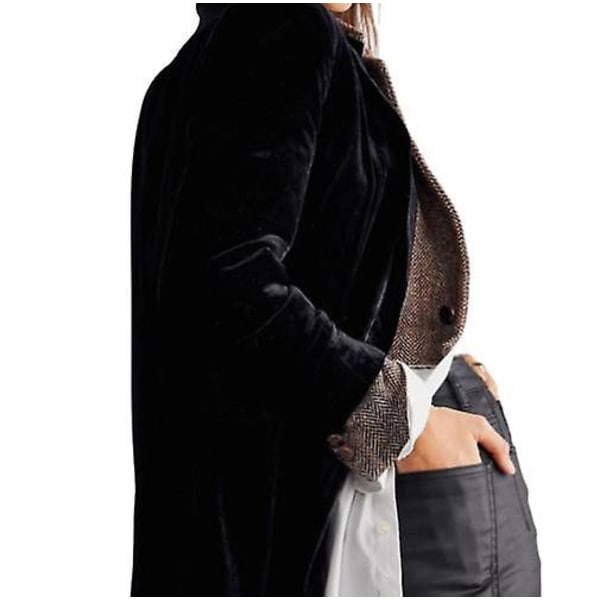 Naisten samettinen neuletakki vintage-tyylinen bleiseritakki toimistoon Black M