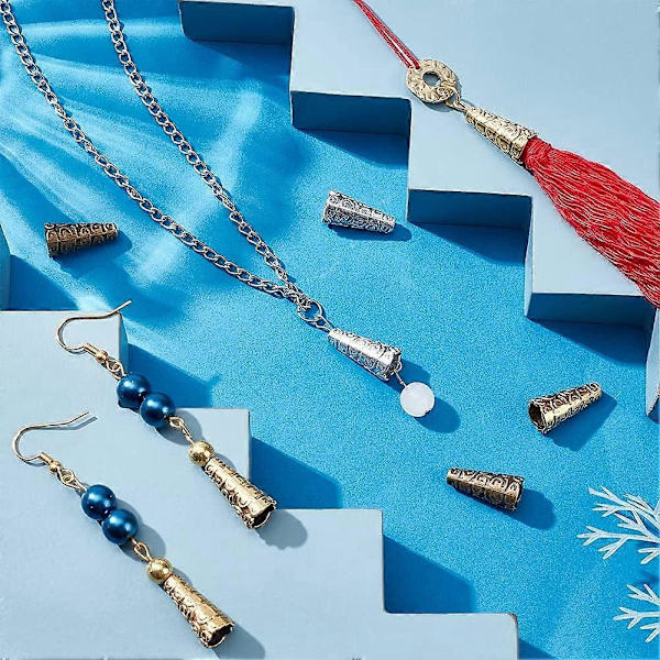 90 stk. Perlekjeglehetter Metallperler Endehetter Apetalous Spacer Perlehetter Tibetansk Stil Perlestoppere Terminatorer Forsyninger