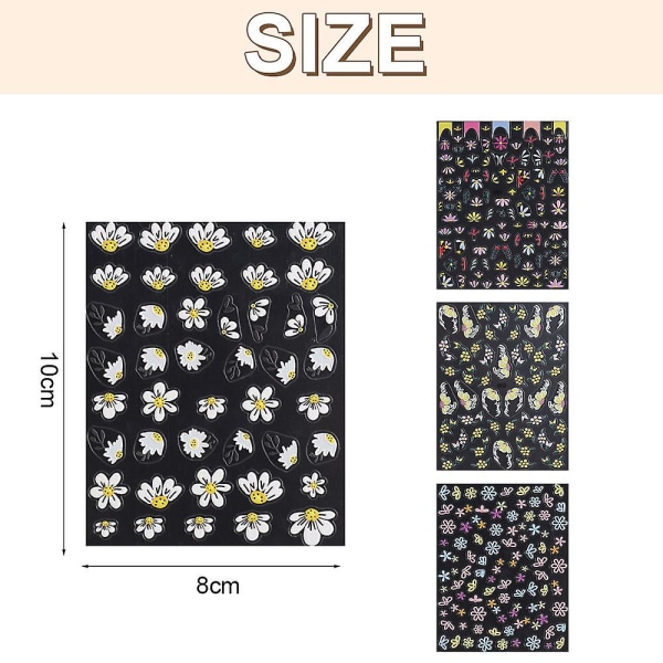 4 ark Flower Nail Art Stickers Nageldekaler, självhäftande nageldekoration för kvinnor gör det själv, flera stilar, 10*8 cm