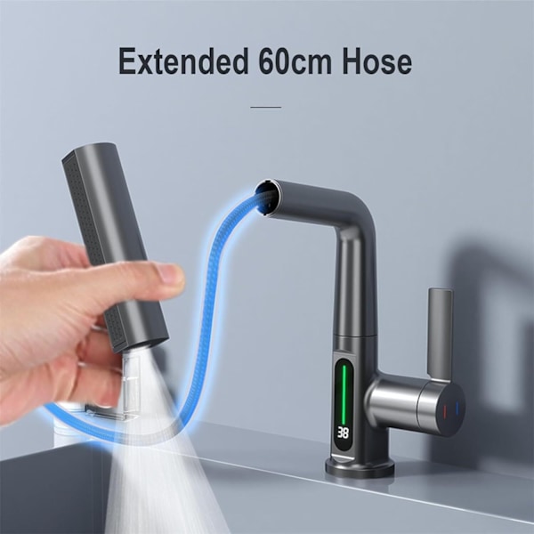 Vattenfall Köksblandare med Pull-Down Sprayer i Rostfritt Stål vit