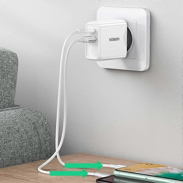 Snabb USB-C + USB-laddare 36 W Quick Charge 4.0 Power Delivery vit