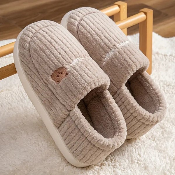 Søde Bjørn Plys Sko til Kvinder, Fuzzy Varme Slip-On Indendørs Anti-Slip Sko, Soveværelsessko beige EU36 37