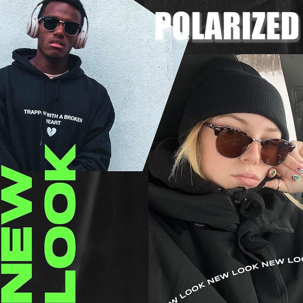 Halvramme Polariserede Solbriller Til Mænd - Uv400 Beskyttelse Retro Halvramme Solbriller Unisex Polariserede Mænd Kvinder Solbriller 2 stk