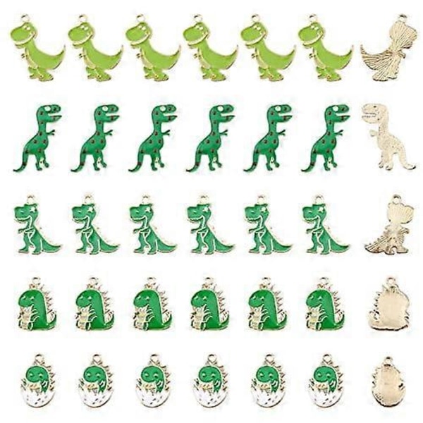 50 st 5 stilar Gröna Dinosaurieberlocker Legeringsemalj Hängande Berlocker Ljusguldsemalj Hängande Berlocker för DIY Halsband Armband Smyckestillverkning