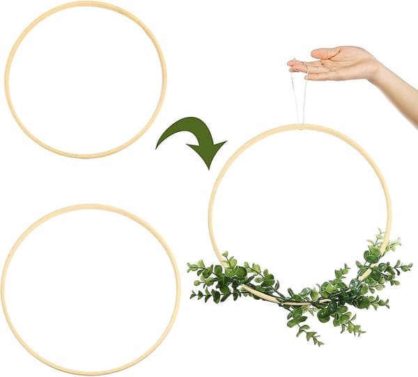 12-pack 2 storlekar trä bambu blomsterbåge makramé hantverk båge ring för DIY bröllopsdekorationer, drömfångare, kransdekor och väggdekorationer (