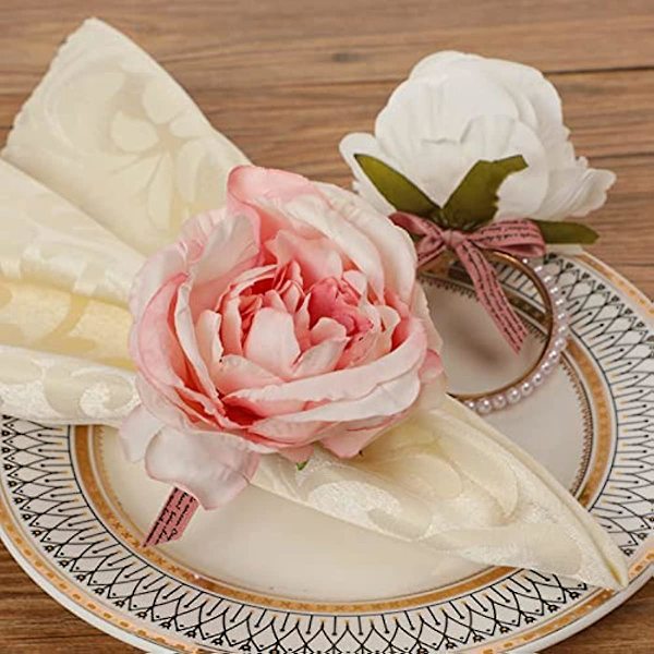 Qsdgfh Blomservett Ringar Set Om 8 Handgjorda Flerfärgade Ros Servett Ringar Hållare Med Silkesblomma Pärlspänne Bordsdekoration För Hemfest Bröllop Chr