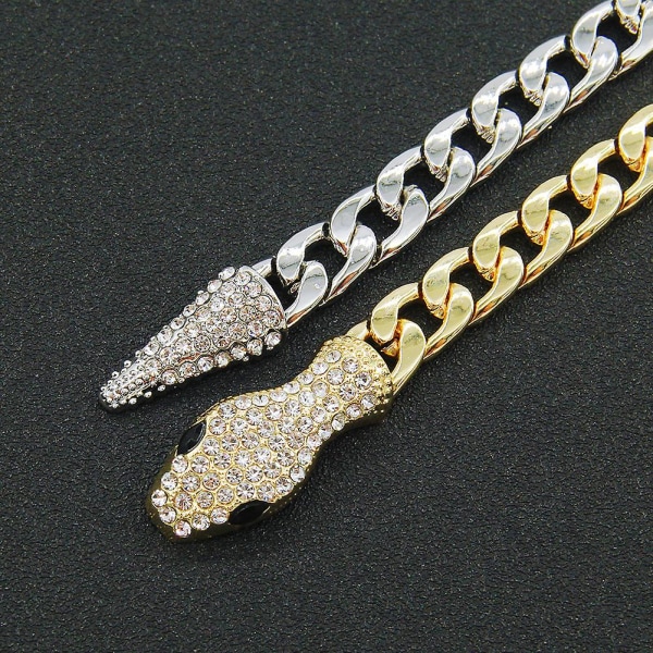 Ins Style Kubansk kedja Ljus Lyx Kort Full Diamant Ormhuvud Magnetiskt spänne Halsband Personlighet Nisch Design Nyckelbenskedja Kvinna silver