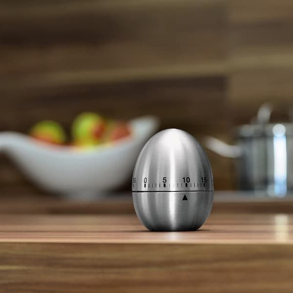 Analog timer (egg timer med timerfunksjon, kjøkkenalarm i rustfritt stål, kjøkkentimer) Sølv