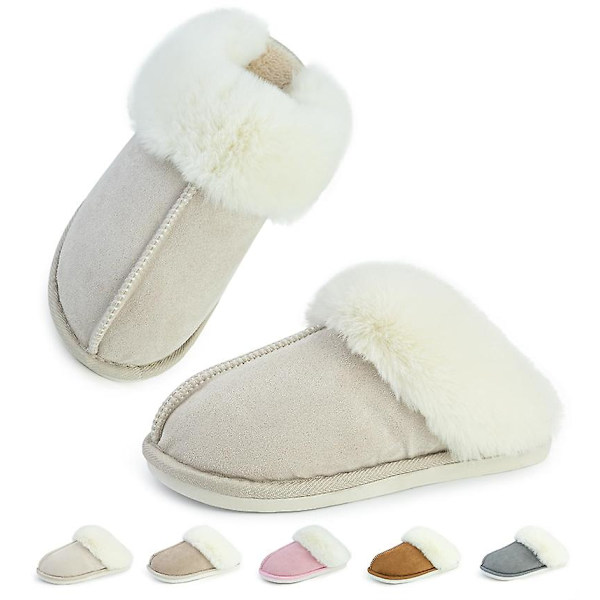 Mjuka tofflor i plysch för kvinnor och män, fluffiga mjuka varma tofflor för hemmet Beige 40-41