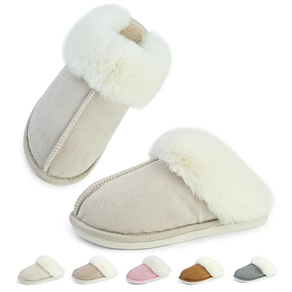 Plys Hjemmesko til Kvinder og Mænd, Bløde Varme Hjemmesko Beige 44-45