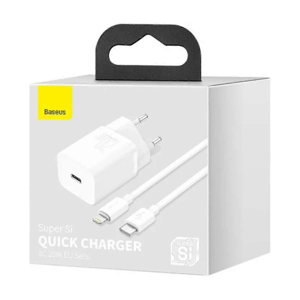 USB-C 20W Sector Oplader med USB-C/Lightning Kabel White