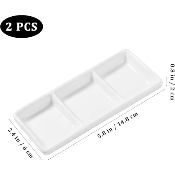 2 stykker 6-roms serveringsbrett, dip-skåler, retter med soya-dip, små skåler til å dyppe tallerken