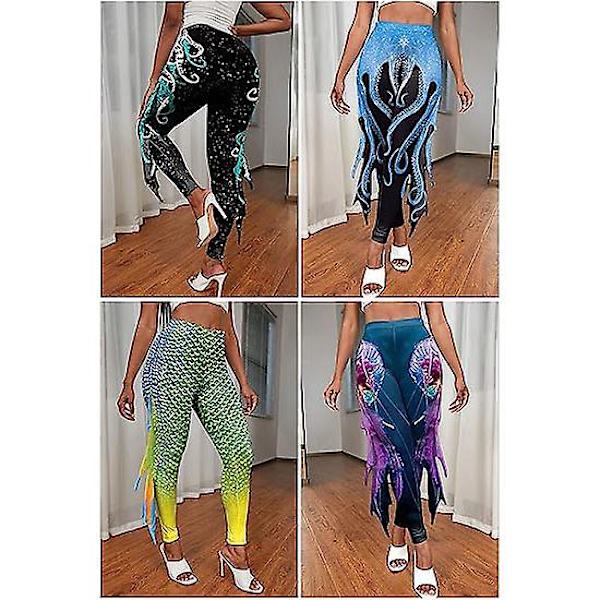 Kvinnors sjöjungfru fiskfjäll leggings magkontroll yogabyxor Green M