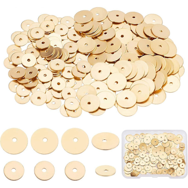 1 Æske 200 stk. Guld Heishi Perler Gyldne Flade Skive Perler 6mm 8mm Ægte 18K Guldbelagt Messing Runde Afstandsperler til Smykkefremstilling Charms Armbånd Halskæde