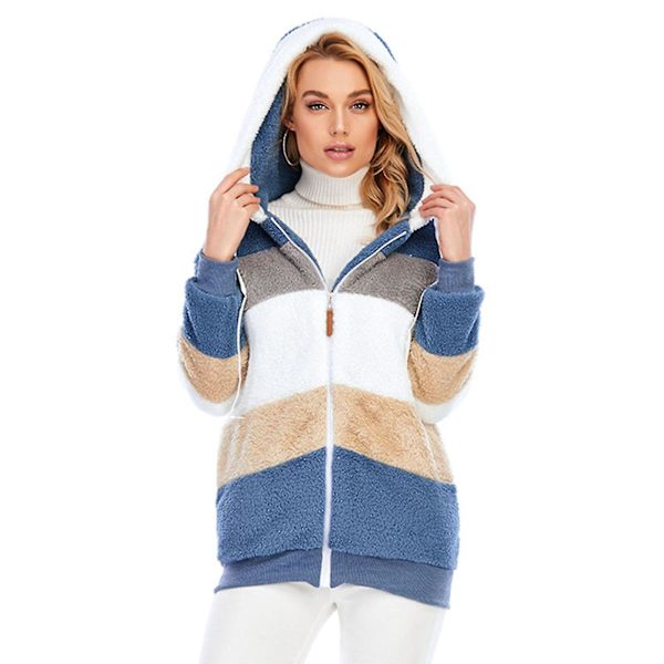 Naisten takki hupulla, muodikas, pitkähihainen, tuulenpitävä, lämmin ja väljä 4XL Blue