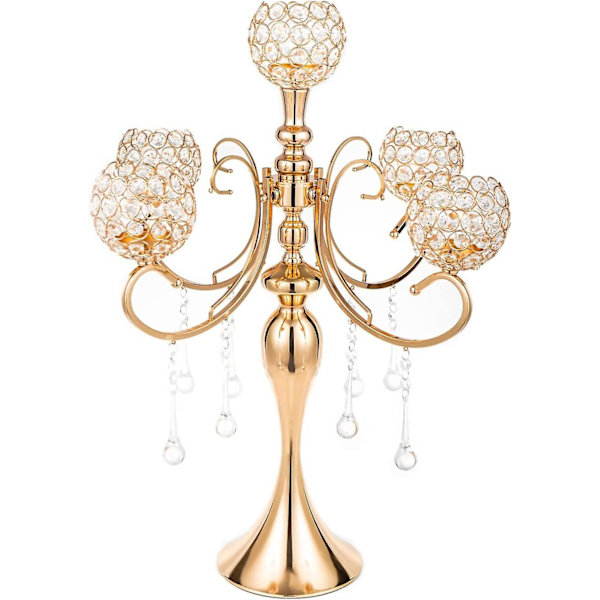 26\" Høy 5-armet Gull Krystall Lysestake Lysholder Bordpynt Elegant Design Bryllupsgaver