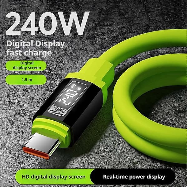 Silikon Digital Display Kabel Typ C Till Typ C Snabbladdningskablar Green