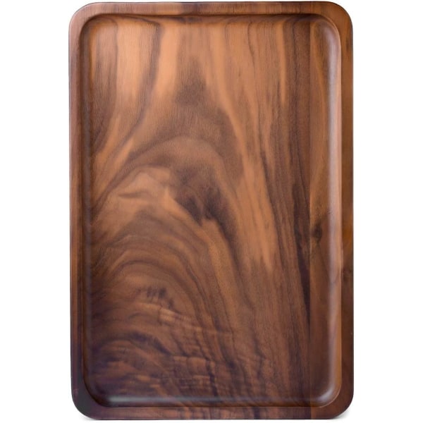 Rektangulære serveringsbakker i træ, medium, sort valnød, 34 x 23 cm