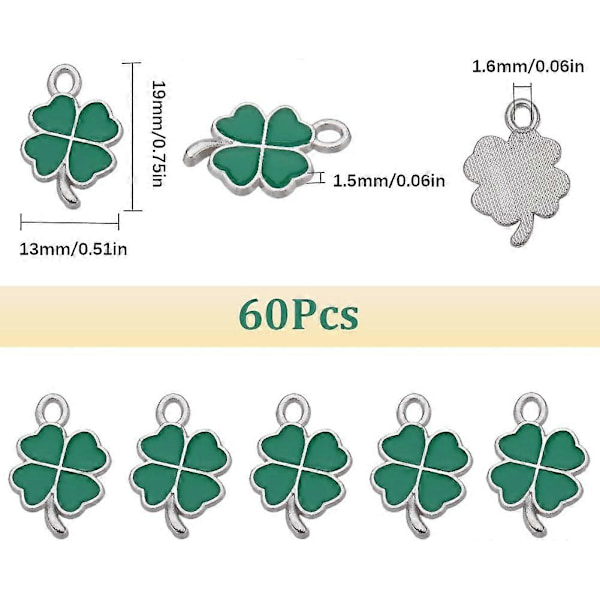 1 Laatikko 60kpl Pyhän Patrickin päivän amuletteja Emaloidut neliapila-amuletit Vihreä shamrock-amuletti
