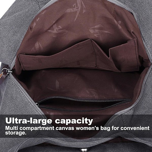 Dam Multi Pocket Axelväska, Canvas Handväska Handväska, Enstaka Axelväska, Artistisk Och Minimalistisk White*Grey