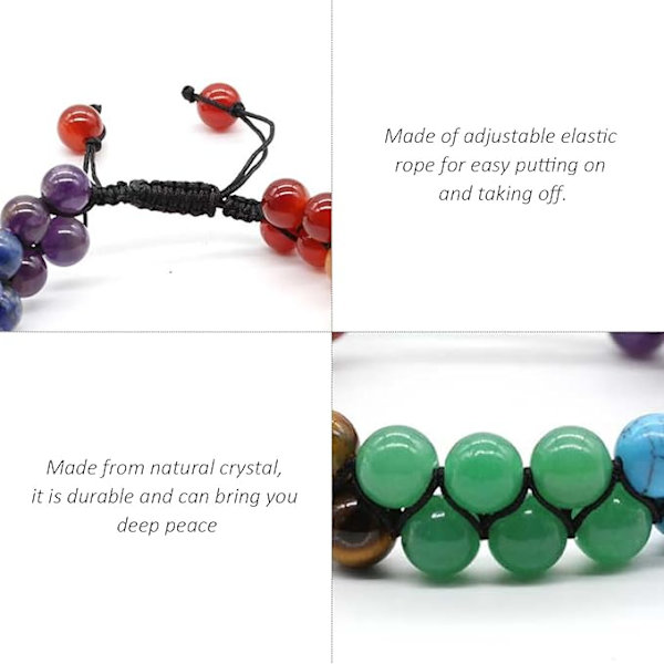 En dam armband med sju färgade ädelstenar, justerbar repdesign, chakraarmband, tigerögonsten, kristallarmband, perfekt kvinnligt present.