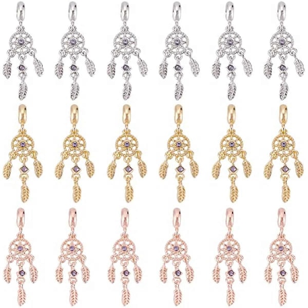 18 st Dreamcatcher Tanzanit Rhinestone Pärla Hänge Fjäder Vingar Berlock Tibetansk Filigran Hänge Hål: 4,5 mm