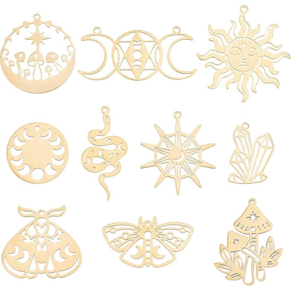 1 Ask 20st Rostfria Berlocker Halloween Fjärilsberlock Gyllene Svamp Tarot Solberlocker Kristallprisma Trippelgudinna Månberlock Platt Rund Månfas