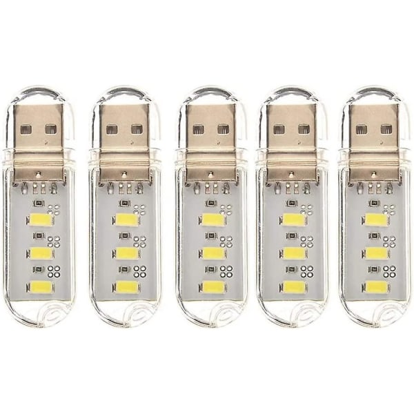 5st Mini Portable USB Night Light Dc 5v 3leds (cool White, 3leds) [energiklass A+]